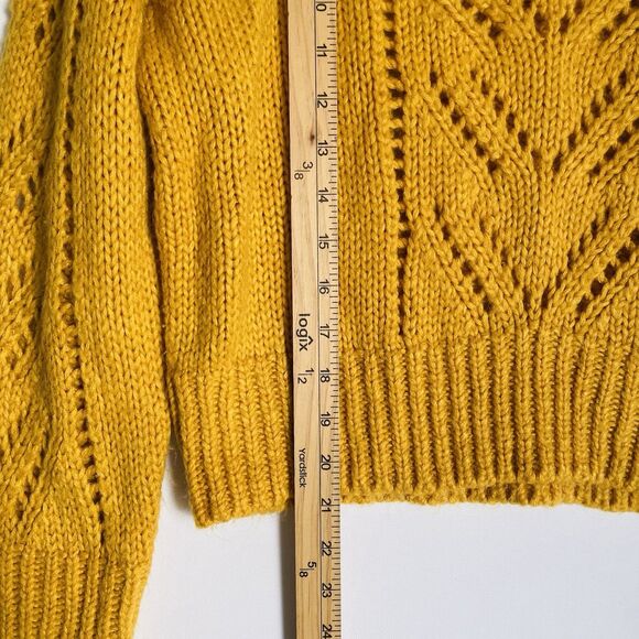 Guess Cropped Sweater Chunky Knit Women L Mustard Yellow Grunge Fairy Relaxed - Picture 4 of 9